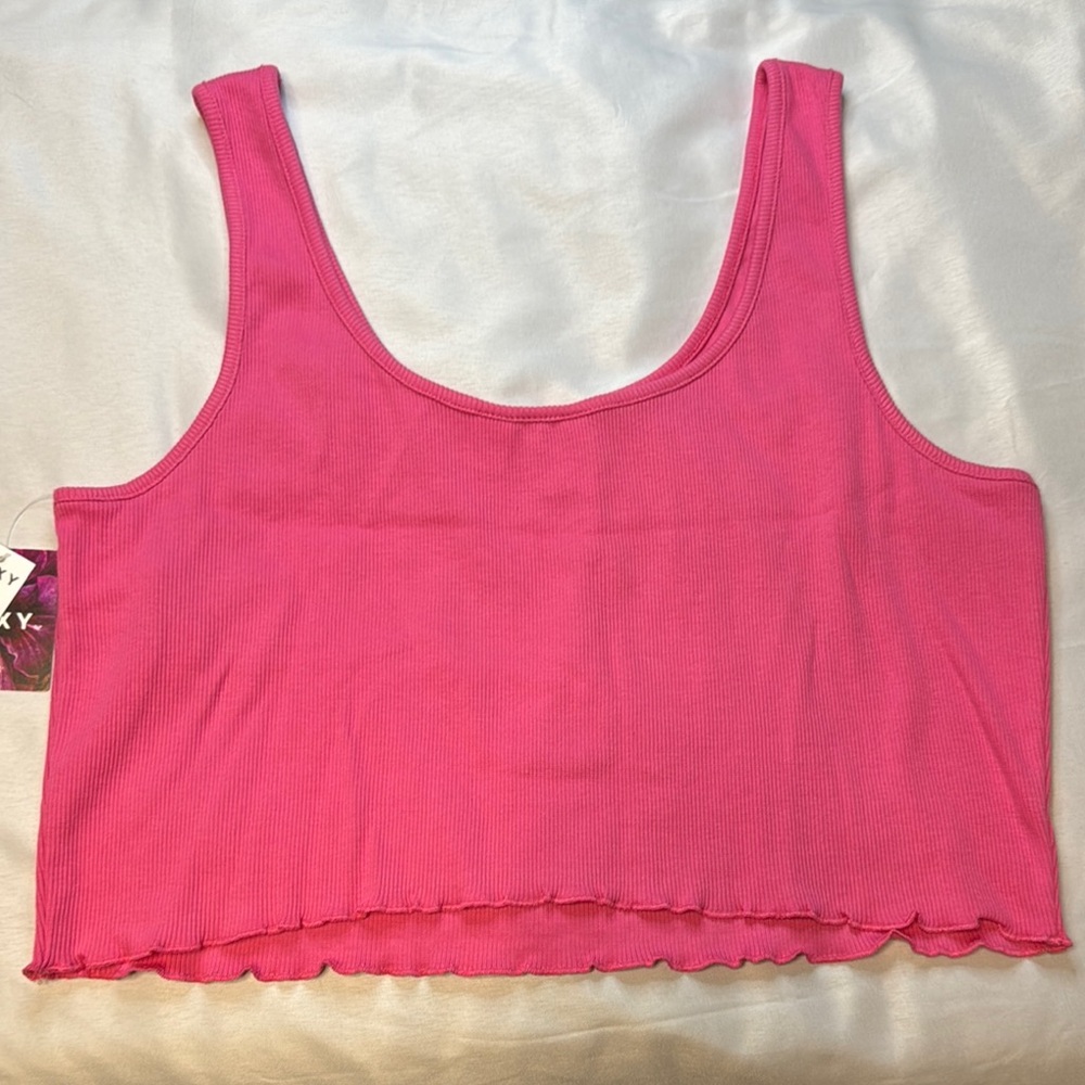 Roxy Pink Ribbed Crop Top - Picture 3 of 5